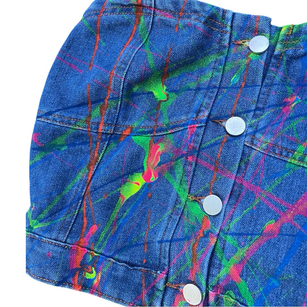 Custom Colorful Paint Splatter Denim Crop Top, Sz: Large✅ - Picture 6 of 9